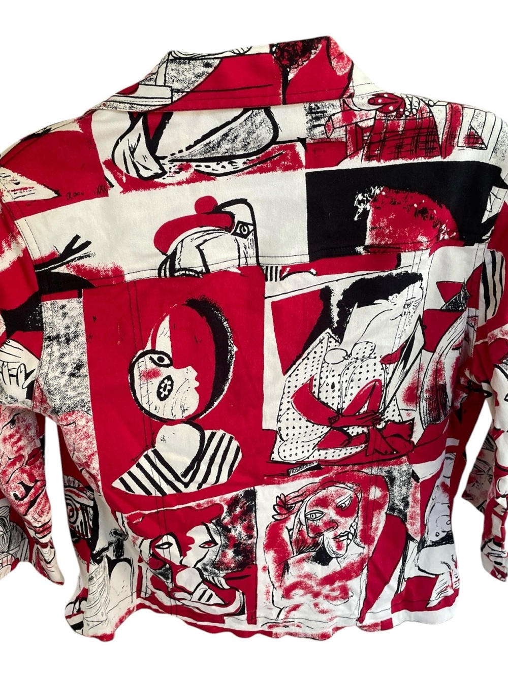 Vintage Kaktus Picasso Face Print Blazer Jacket Medium Red Abstract Art - Picture 3 of 5